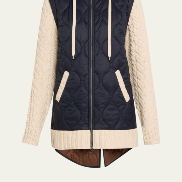 Veronica Beard navy quilted body with cream cable-knit sleeves jacket - Picture 6 of 13
